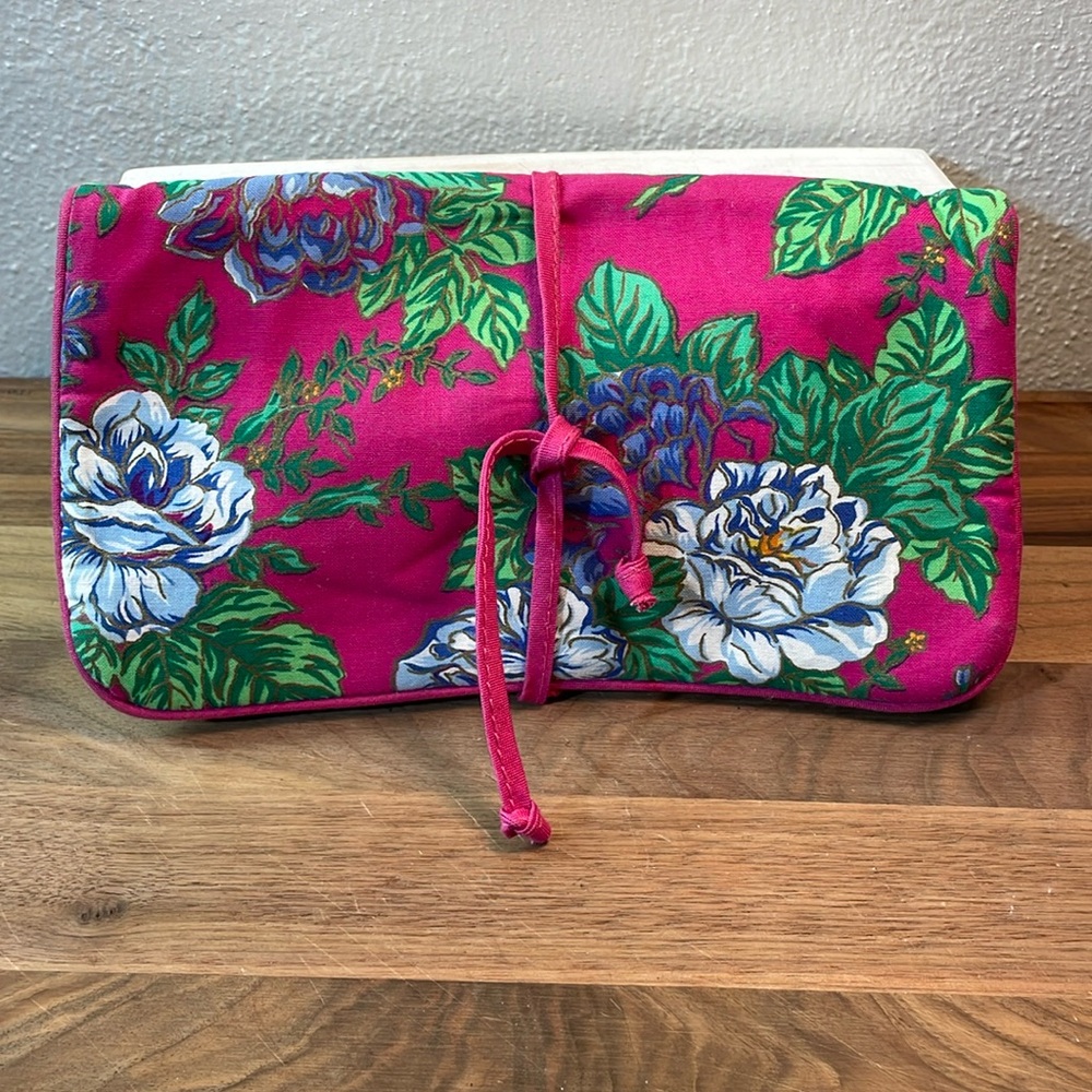 Ted Lapidus Paris Floral Jewelry Roll Travel Organizer Zip Pouch Case Snap Bag